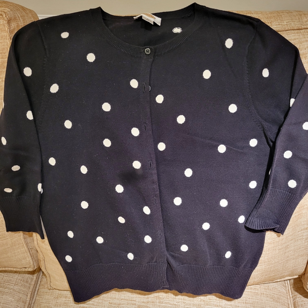 Talbots Black Cardigan with White Polka Dots